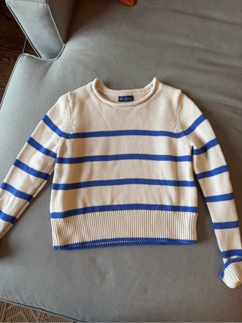 GAP Cream Sweater with Blue Stripes Crewneck